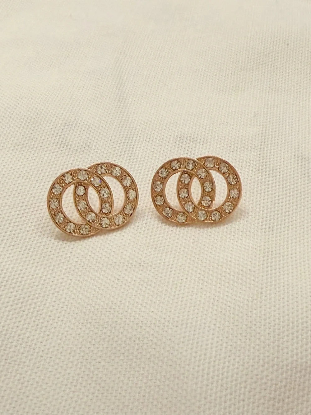 Artisan Gold Tone Interlocking Crystal Hoop Stud Earrings